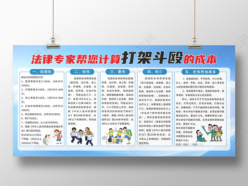 蓝色简约打架成本法律援助常识展板背景打架成本宣传栏