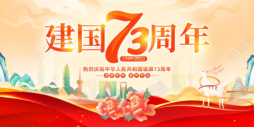 国潮风格73周年国庆节宣传展板国庆节国庆
