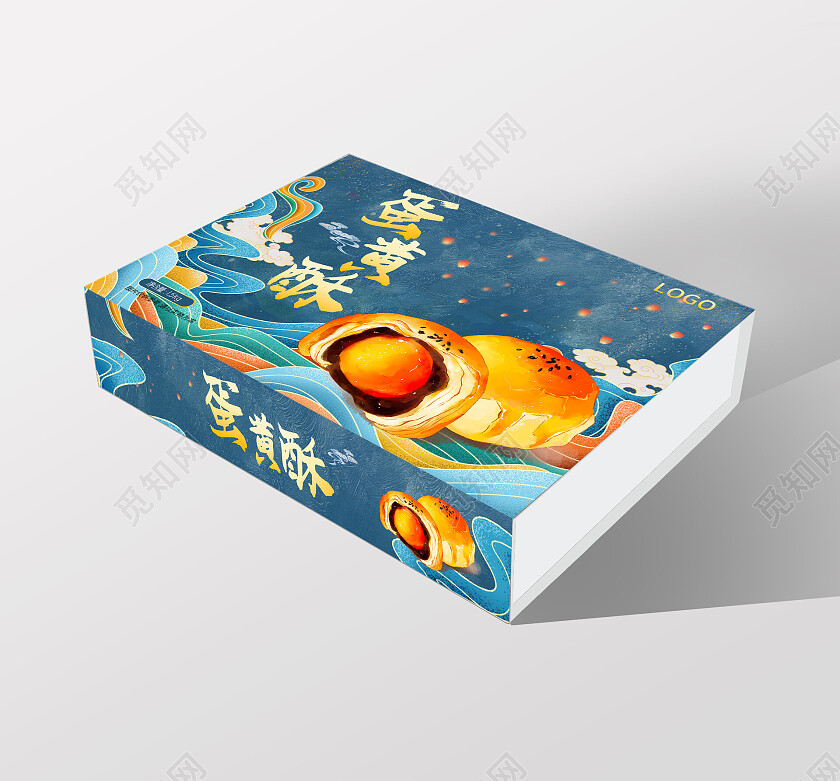 蓝色国潮风祥云蛋黄酥包装礼盒设计蛋黄酥包装盒