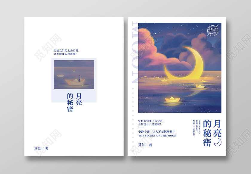 插画意境夜晚唯美月亮的秘密书籍封面课本作文集书本封面
