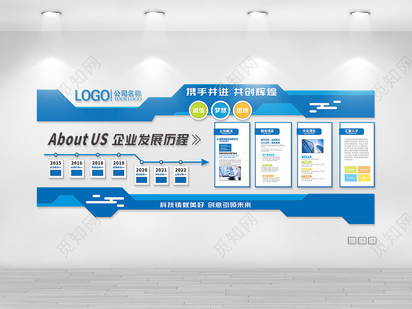 蓝色科技企业公司发展历程文化墙