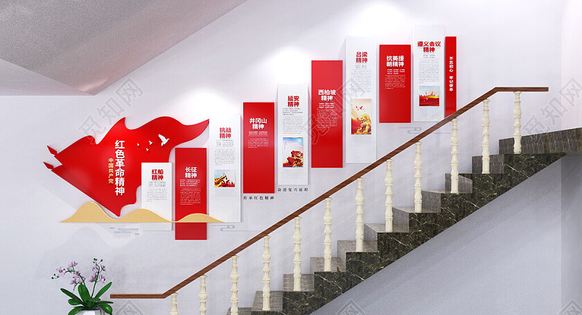 中国共产党红色革命精神文化墙楼梯文化墙党建楼梯文化墙
