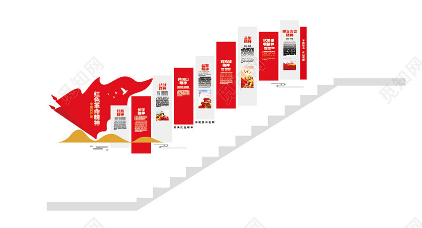 中国共产党红色革命精神文化墙楼梯文化墙党建楼梯文化墙