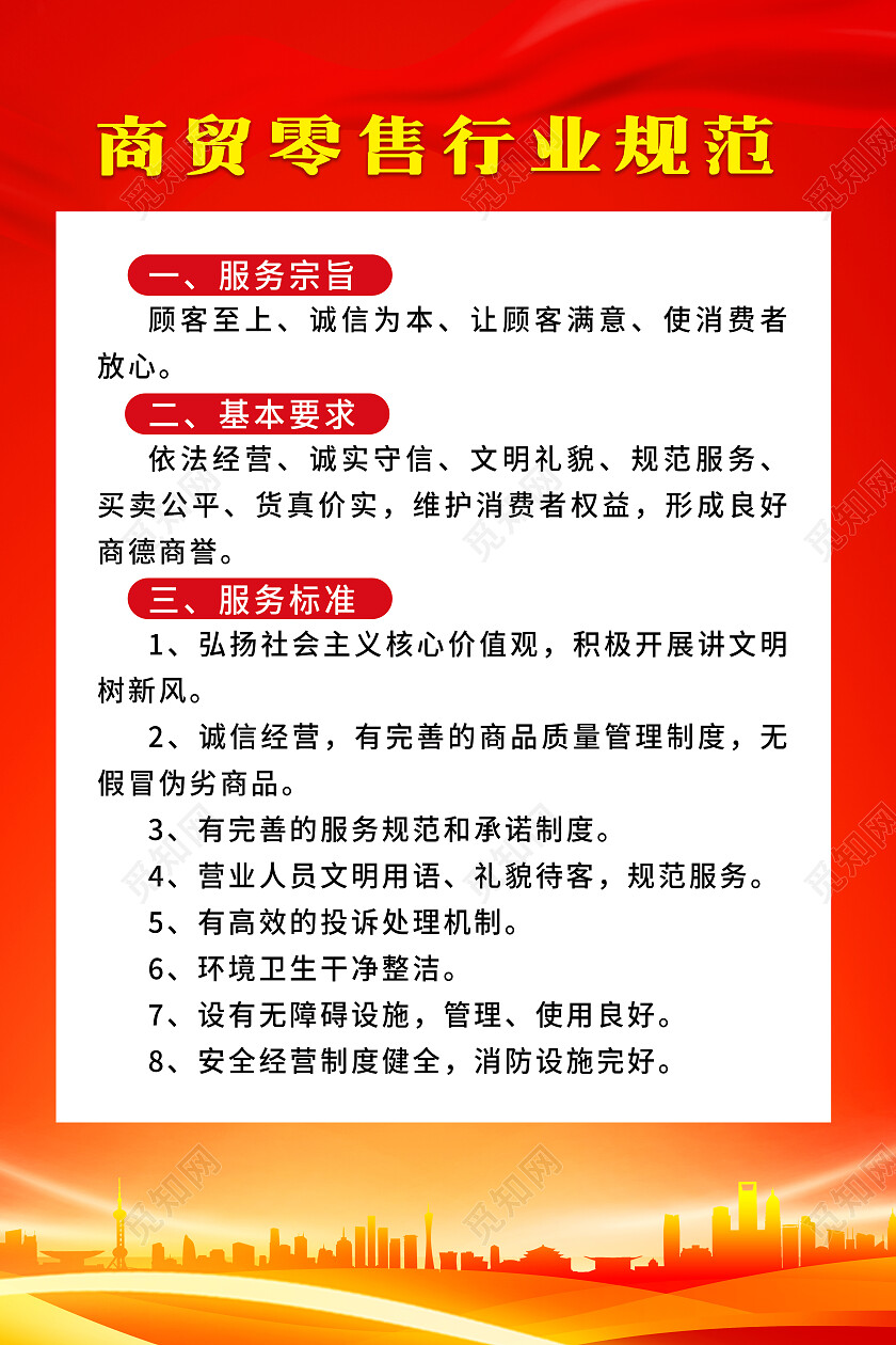 红色喜庆商贸零售行业规范海报