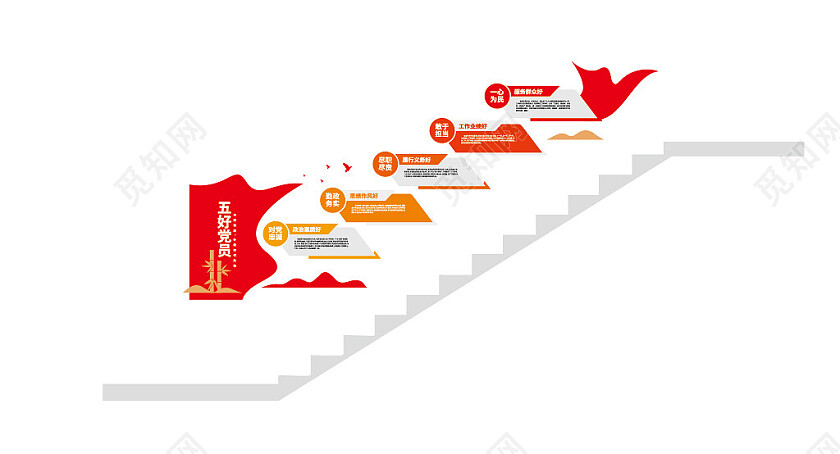 五好党员文化墙党建楼梯文化墙