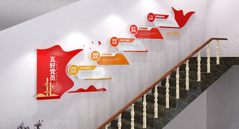 五好党员文化墙党建楼梯文化墙