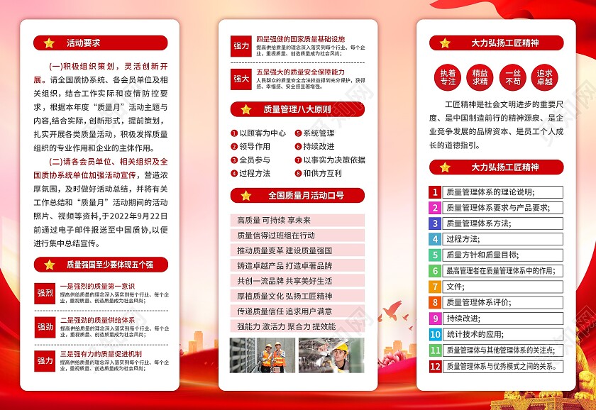 红色简约大气风开展2022年全国质量月活动质量月折页全国质量月折页
