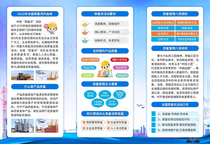 蓝色简约大气风2022年全国质量日质量月折页全国质量月折页