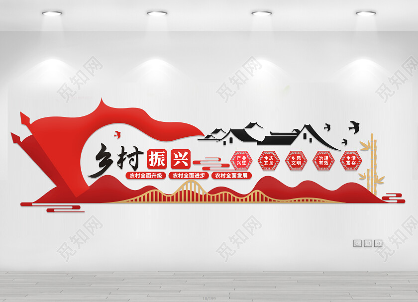 简约创意房屋中式风格乡村振兴文化墙乡乡村振兴展板