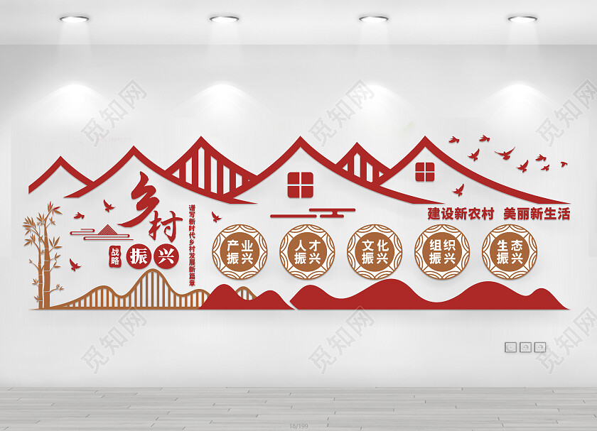 简约创意房屋中式风格乡村振兴战略文化墙乡乡村振兴展板