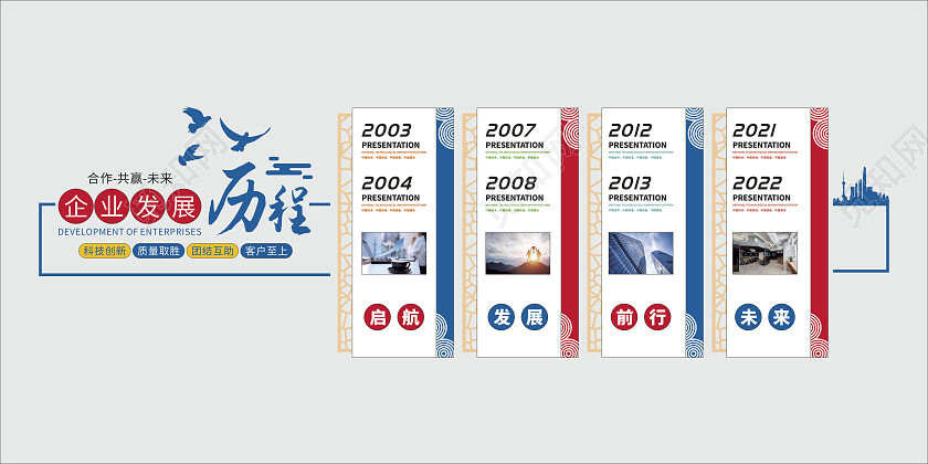 多彩简约企业发展历程文化墙