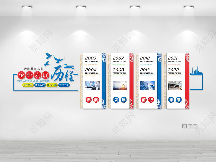 多彩简约企业发展历程文化墙