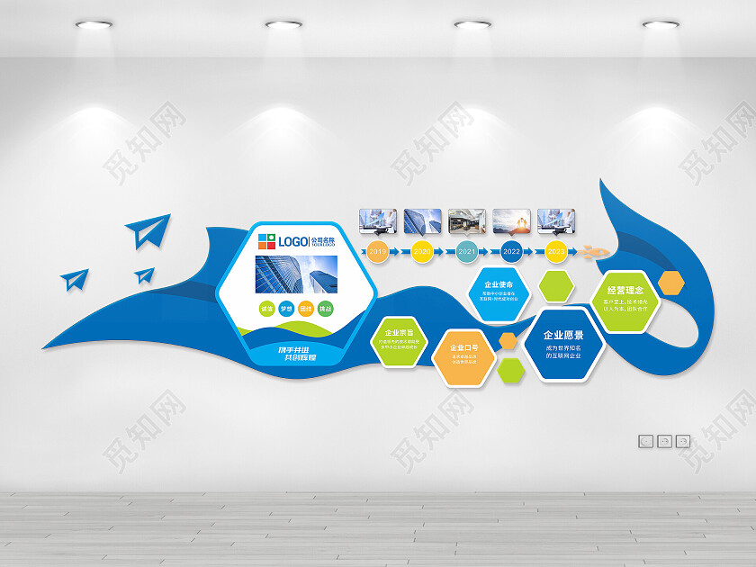 蓝色企业发展历程文化墙