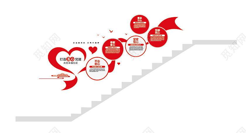 五心党建文化墙楼梯文化墙社区党建文化墙党建楼梯文化墙