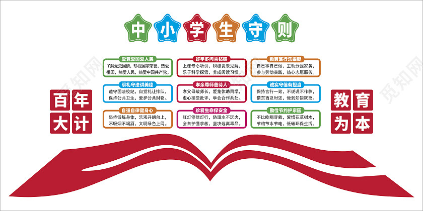 多彩卡通中小学生守则文化墙