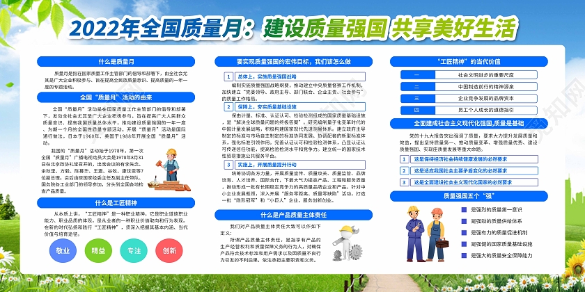 蓝色渐变卡通2022年全年质量月宣传折页全国质量月宣传栏