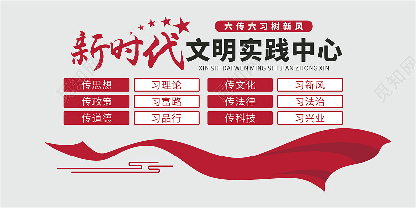 红色党建风新时代文明实践中心六传六习文化墙新时代文明实践站