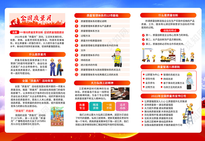 蓝色风格2022全国质量月三折页全国质量月折页