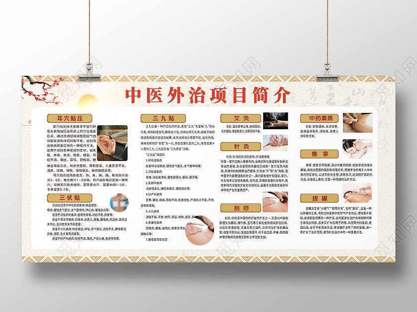 中式中医外治项目医疗养生展板医疗宣传栏