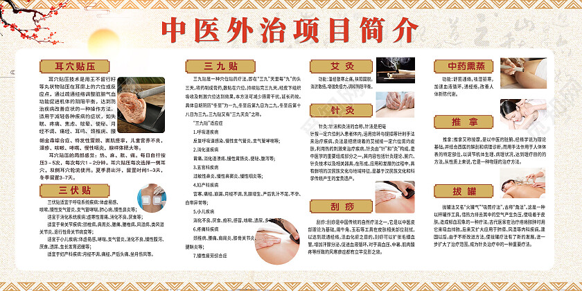 中式中医外治项目医疗养生展板医疗宣传栏