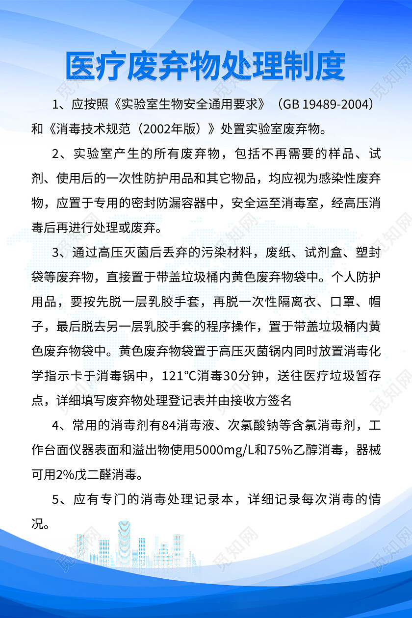 蓝色简约清新大气医疗废弃物处理制度海报套图医疗套图