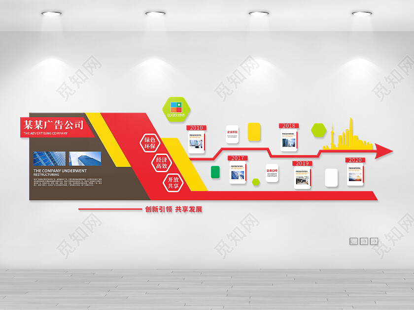 红色科技风企业公司发展历程文化墙