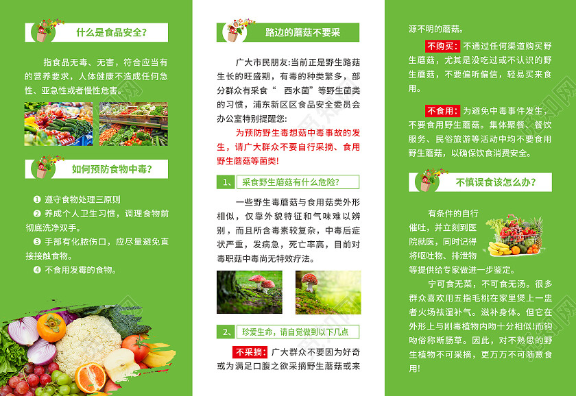 绿色简约大气风食品安全宣传食品安全折页