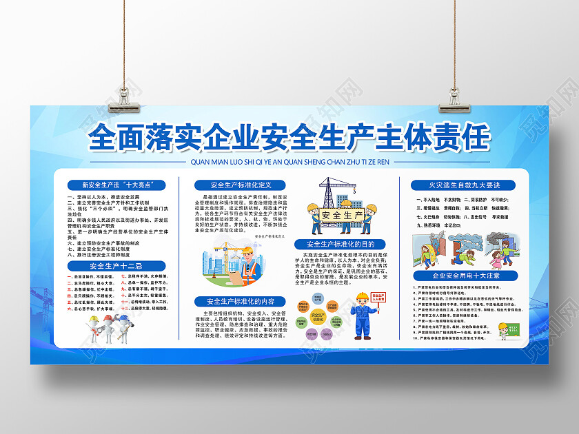 蓝色商务企业安全生产主体责任展板安全生产宣传栏