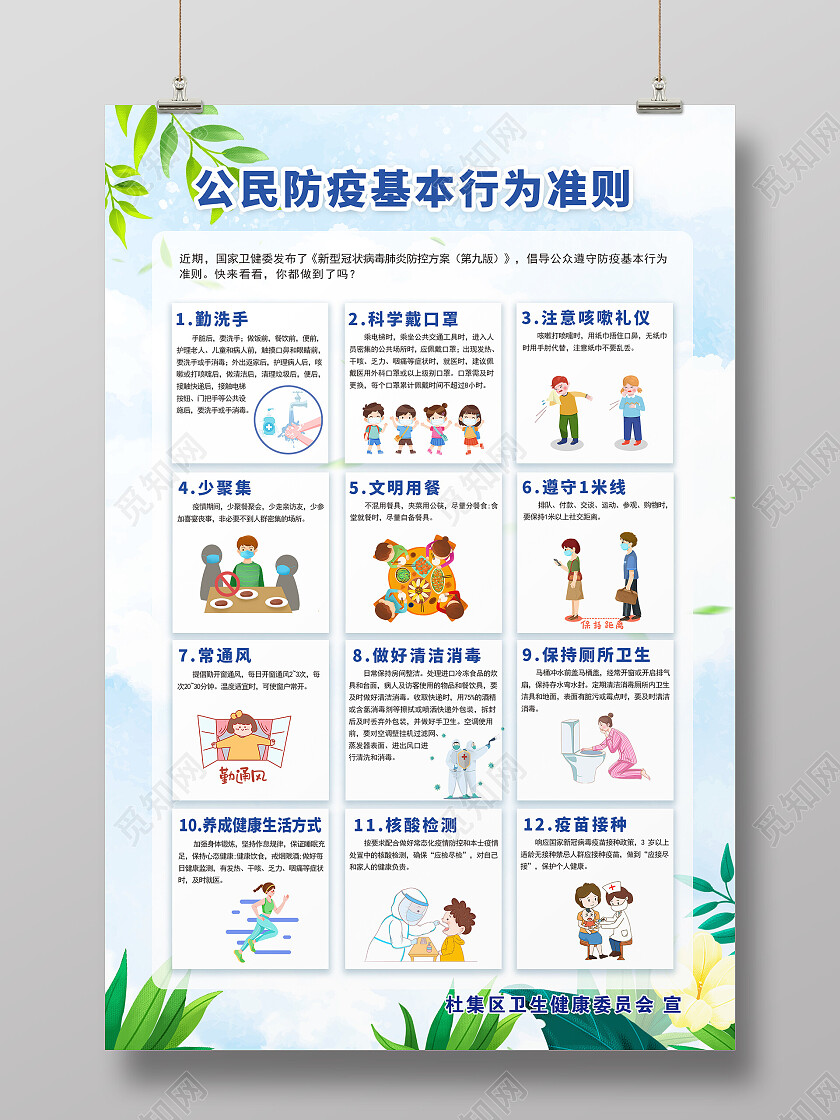 绿色简约公民防疫基本要求准则海报公民防疫基本行为准则海报