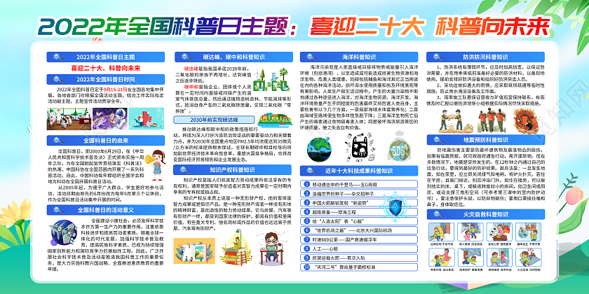 蓝色清新风格2022全国科普日宣传栏
