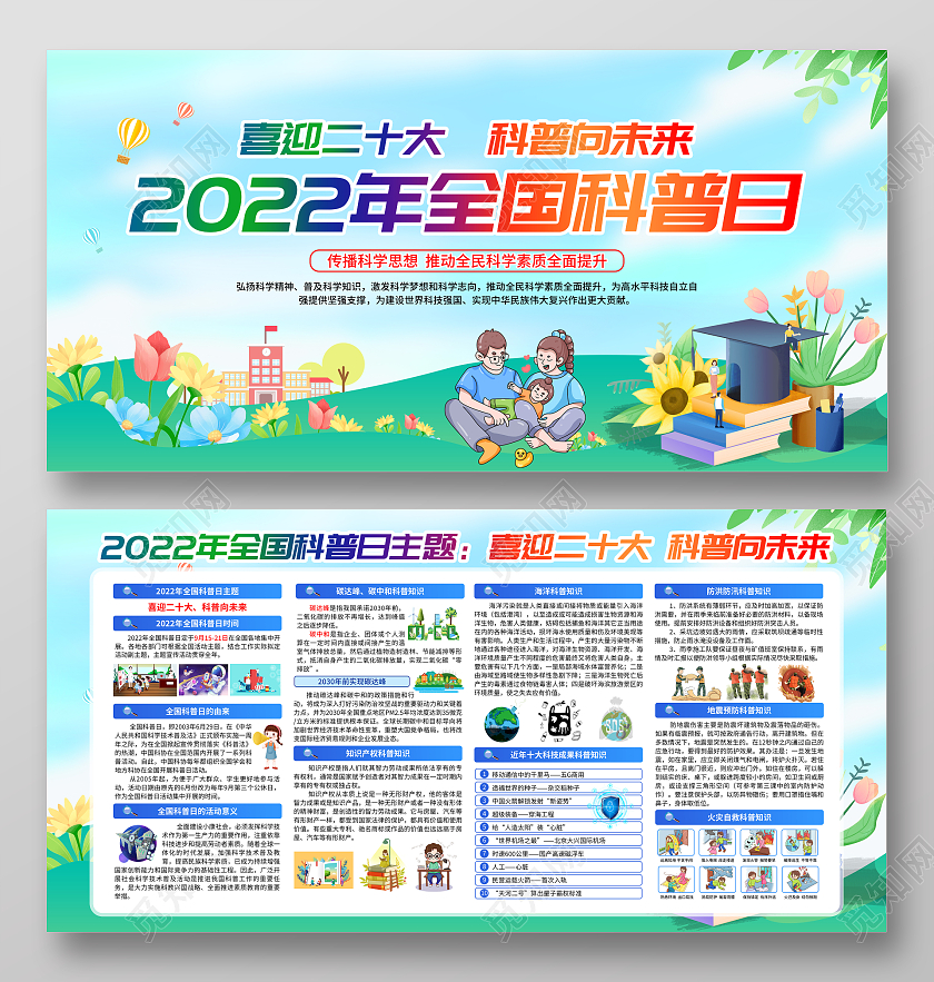 蓝色清新风格2022全国科普日宣传栏