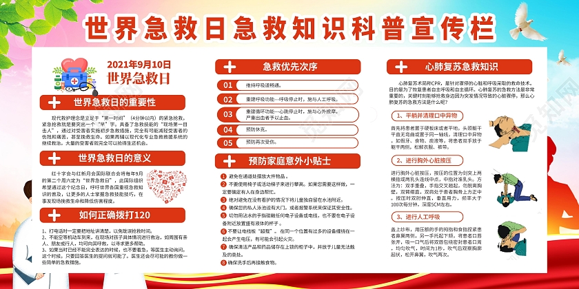 蓝色简约大气2022年世界急救日宣传栏