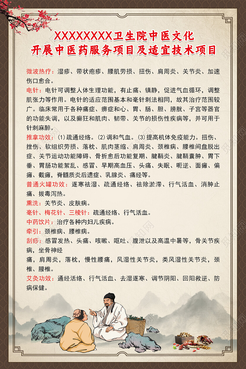 黄色古风卫生院中医文化中医海报