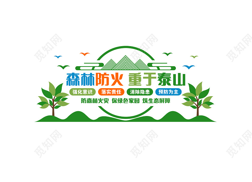 绿色简约森林防火重于泰山文化墙森林防火文化墙