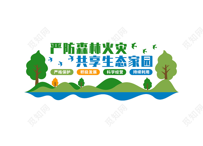 绿色简约严防森林火灾文化墙森林防火文化墙