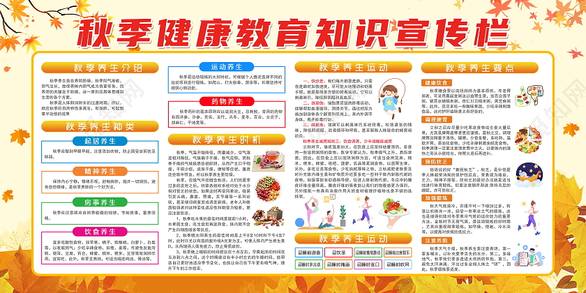 黄色背景秋季健康知识宣传栏展板