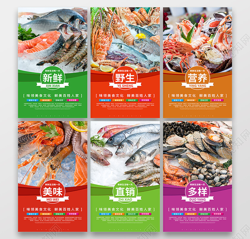多色简约招牌特色地道风味海鲜宣传套图