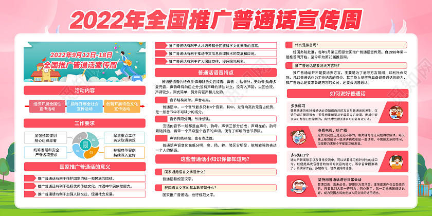 粉色风格2022全国推广普通话宣传栏全国推广普通话宣传周宣传栏