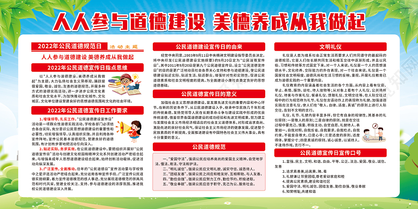 蓝色卡通公民道德宣传日宣传栏公民道德宣传日套图
