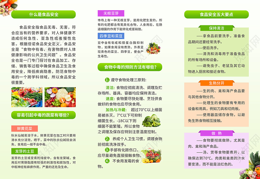 绿色简约大气风食品安全知多少食品安全折页