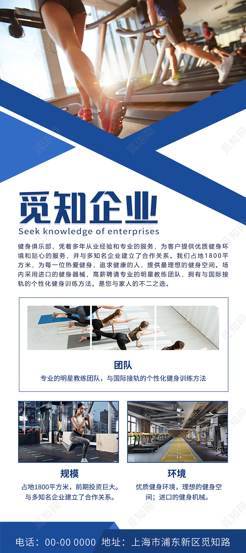 蓝色几何图形简约大气商务公司介绍展架易拉宝