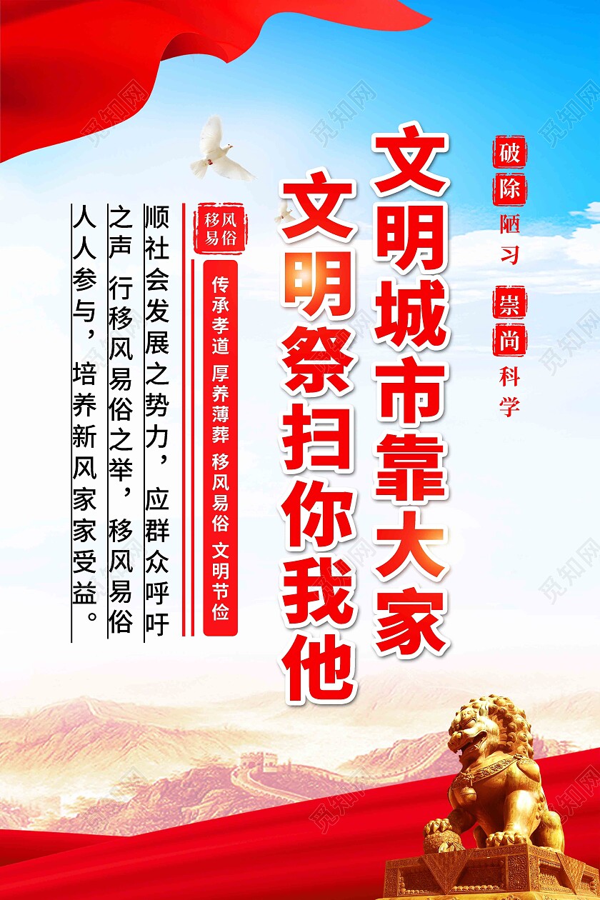 蓝色渐变简约大气移风易俗树新风宣传海报套图