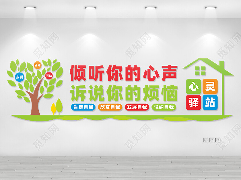 卡通绿色心理健康文化墙
