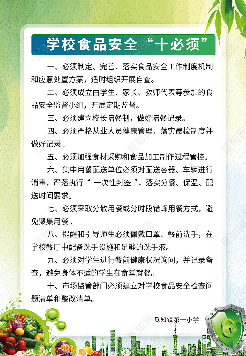 绿色水彩校园食品安全健康海报背景食品安全海报