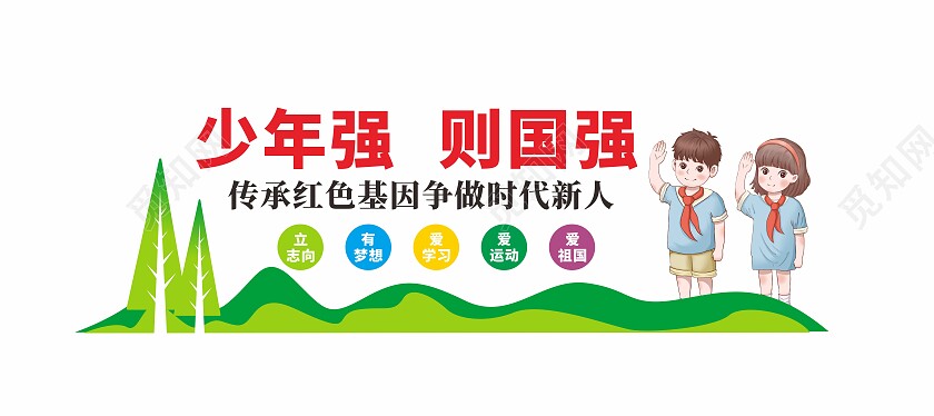 卡通简约绿色少先队建队日文化墙