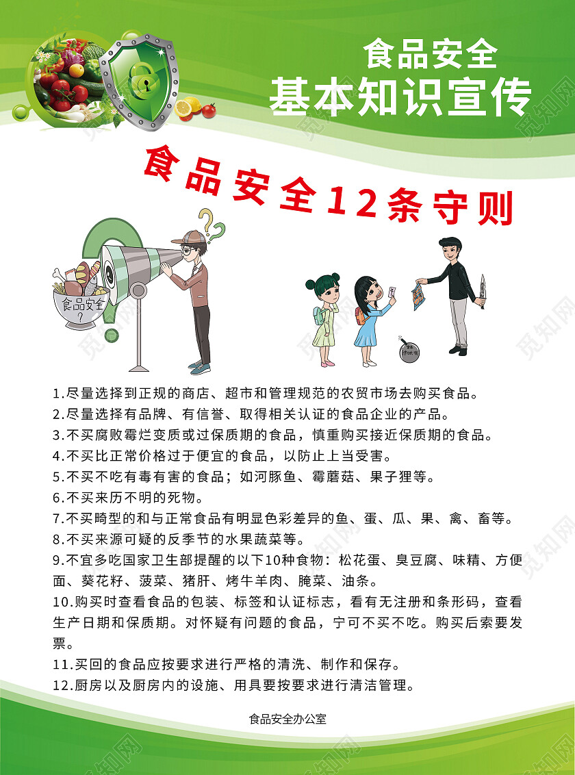 绿色简约食品食物安全常识知识宣传单背景食品安全海报