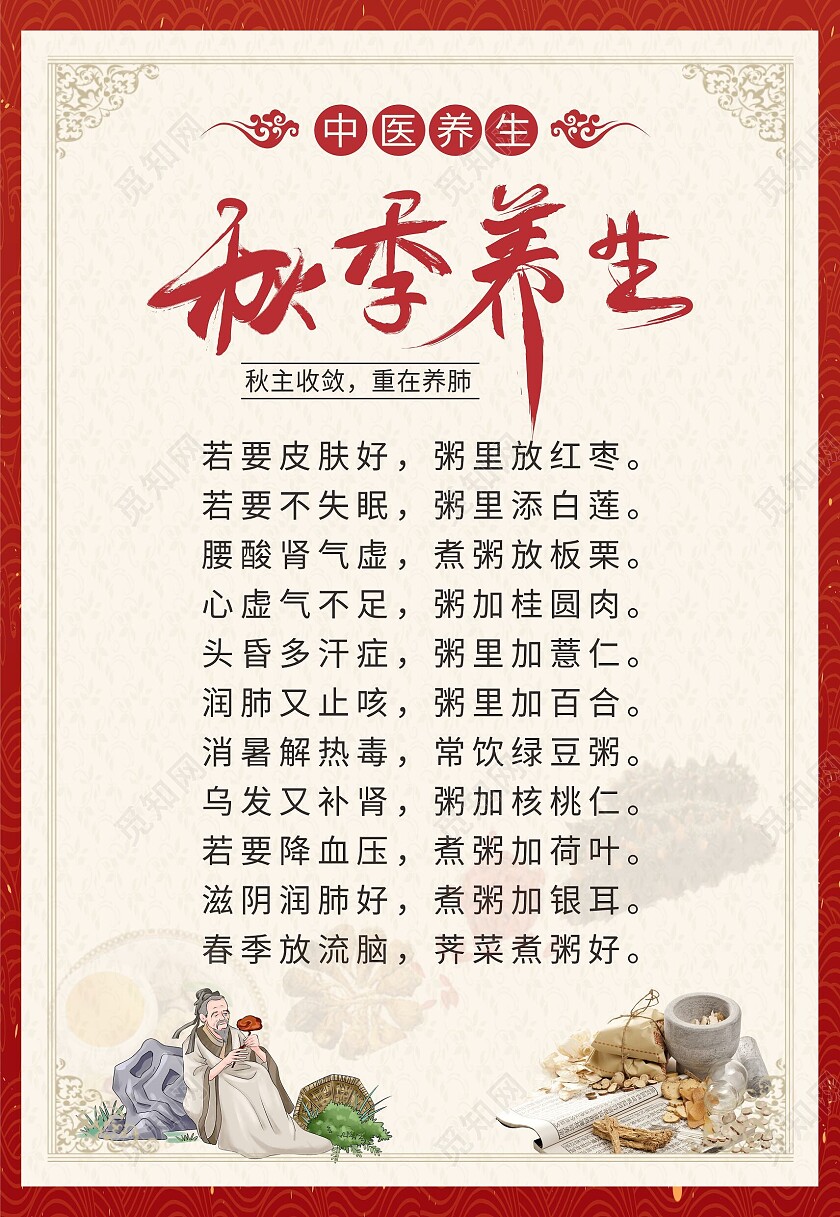 红色中国风中医秋季养生治疗海报背景秋季养生海报