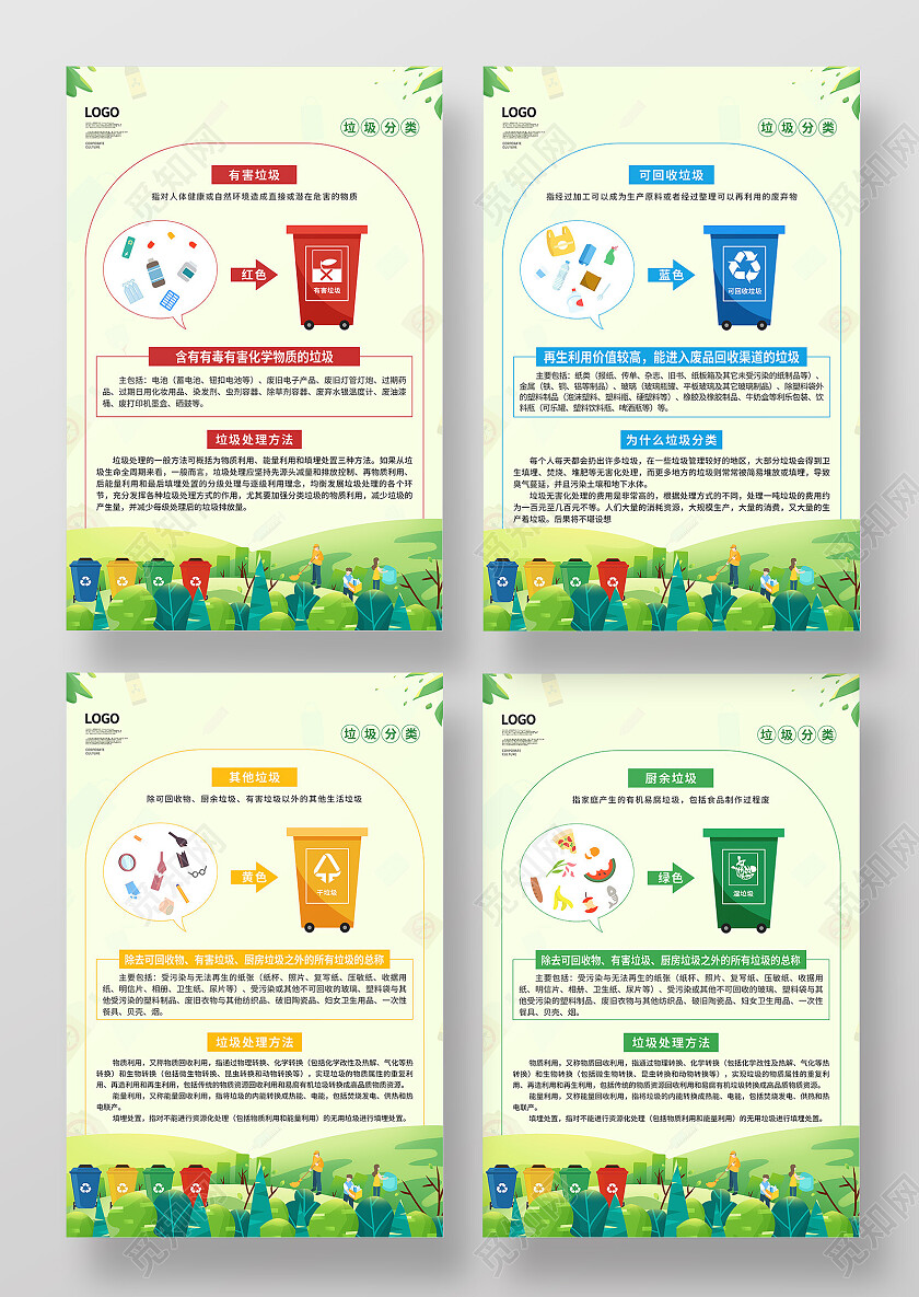 绿色卡通清新大气垃圾分类系列海报套图垃圾分类套图