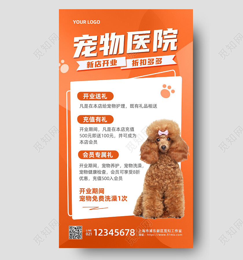 橙色背景简约大气宠物手机文案海报