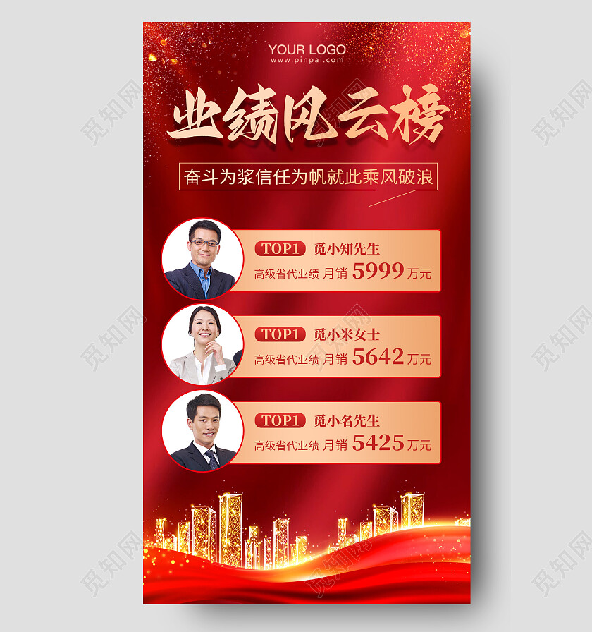 红色大气销售战报排行榜手机海报销售喜报